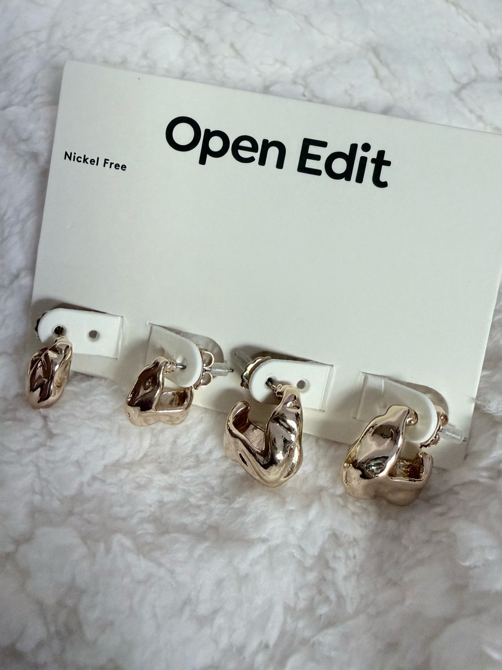 New! Open Edit Small Chunky Gold Nugget Hoop Earring Set